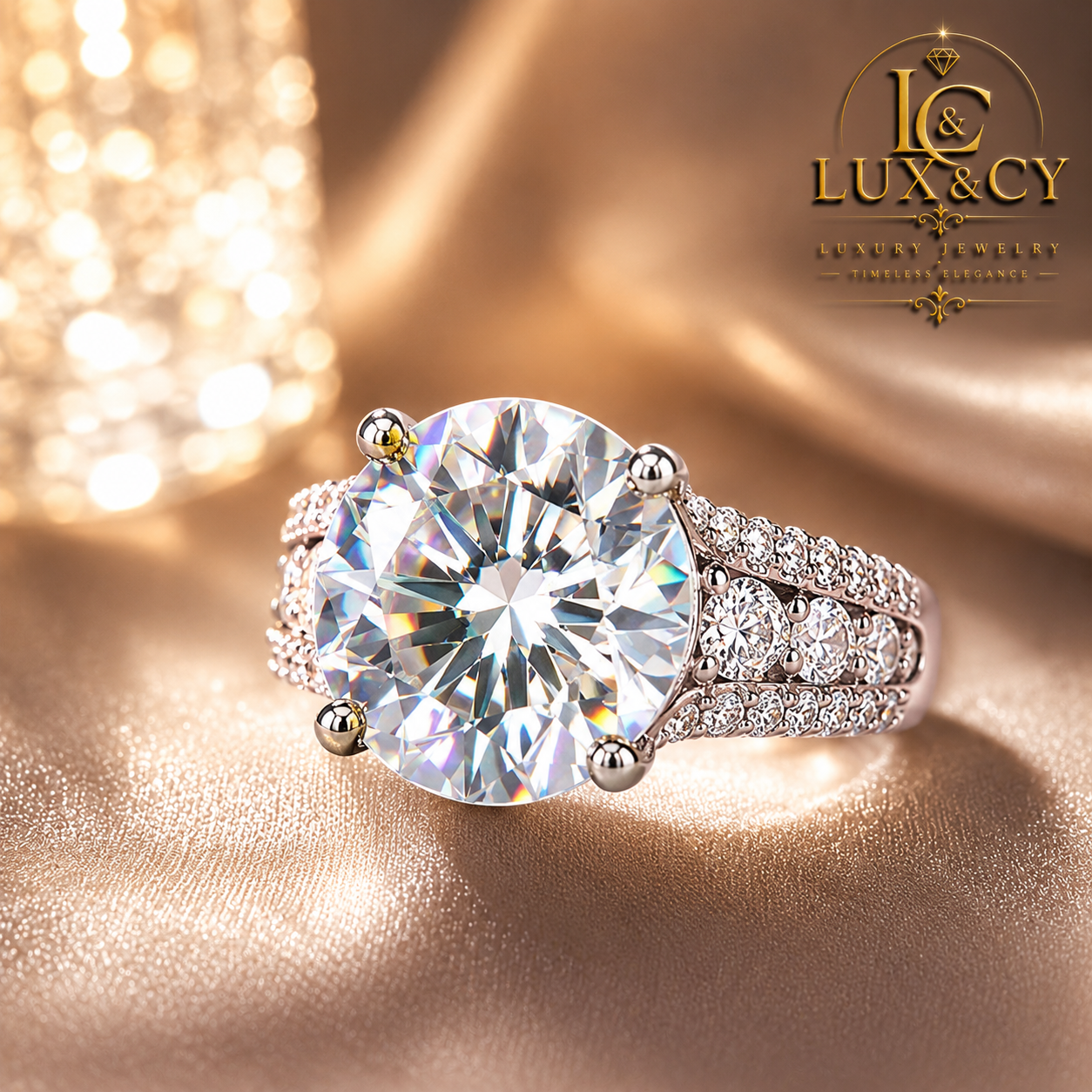 10CT Certified Moissanite Ring for Women, 925 Sterling Silver Platinum Plated, Luxury Engagement Ring, Round Brilliant Solitaire,