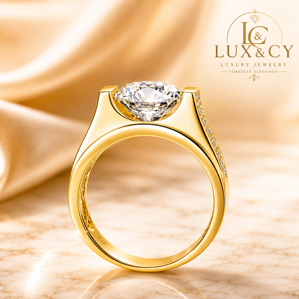 Bague Homme Moissanite 4CT 10mm avec Certificat, Argent 925 Plaqué Or, Style Hip Hop Luxe, Cadeau Mariage