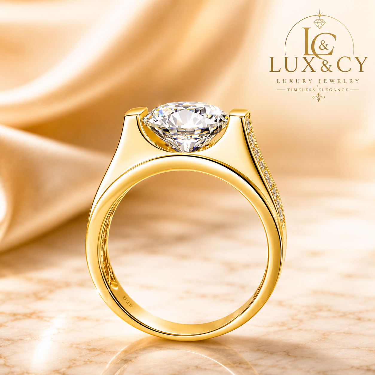 Bague Homme Moissanite 4CT 10mm avec Certificat, Argent 925 Plaqué Or, Style Hip Hop Luxe, Cadeau Mariage