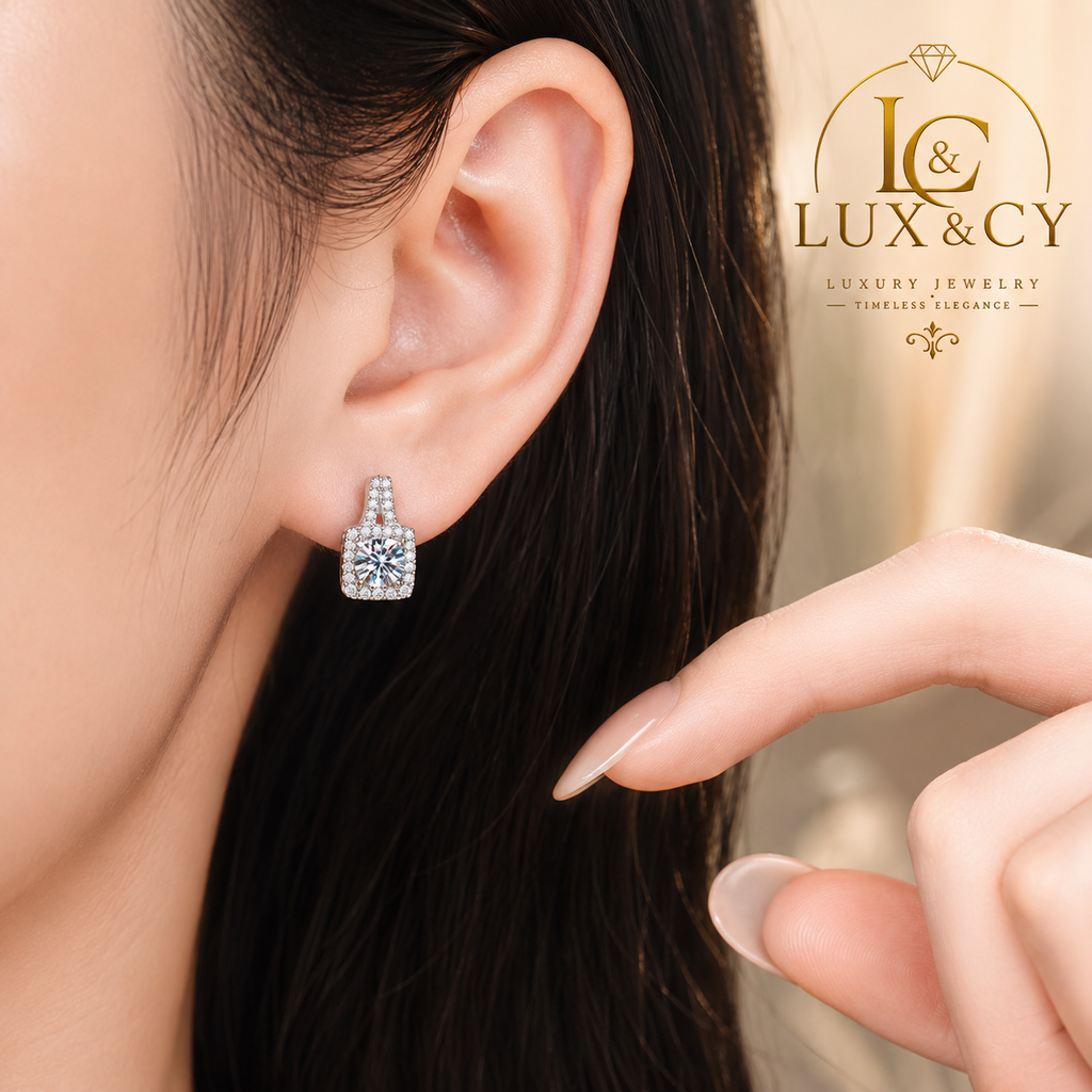 Boucles d'Oreilles Moissanite 1CT Taille Princesse PT950 Platine Poli Élégantes Intemporelles Femme