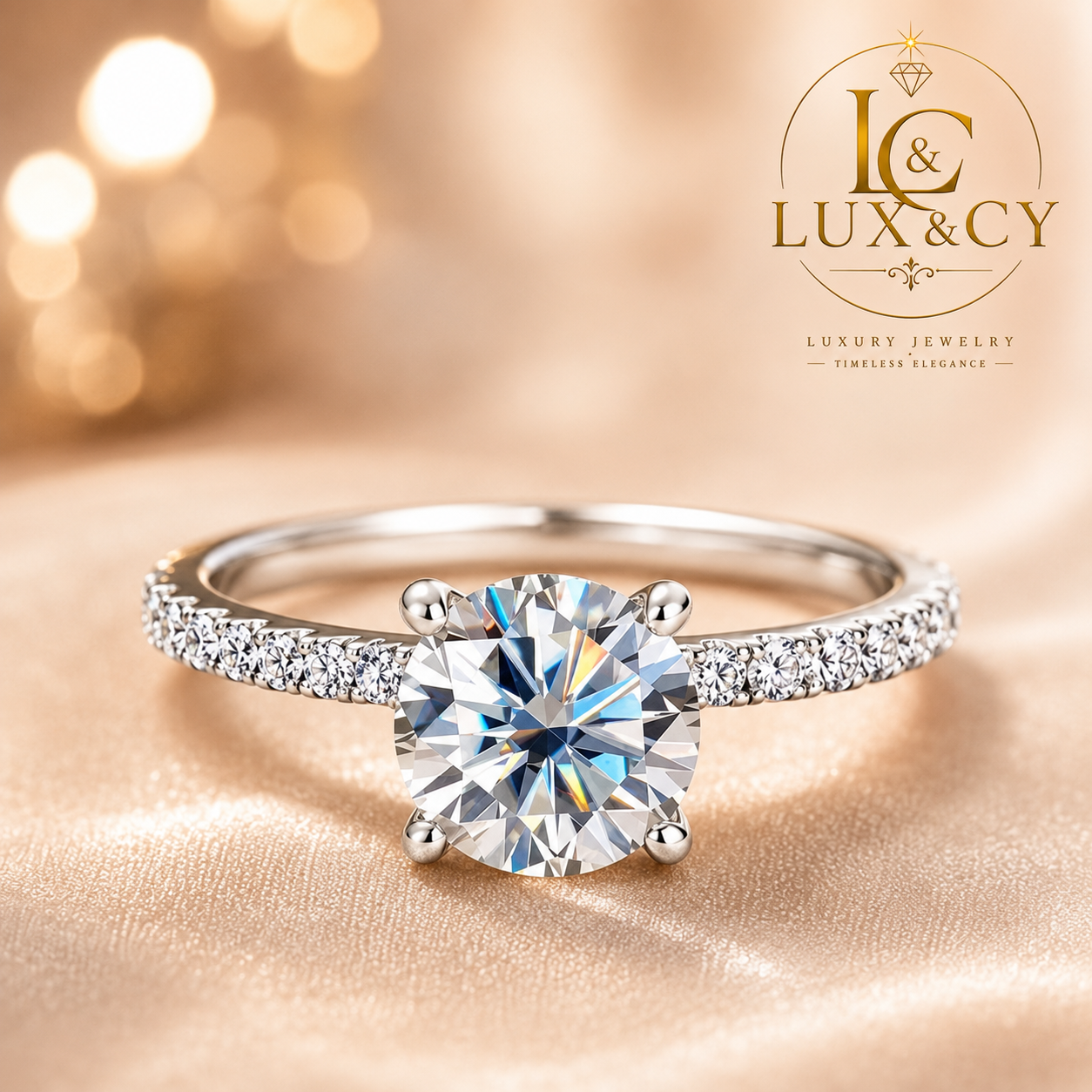 Bague Moissanite 2CT Femme, Argent Sterling 925 Plaqué Or 18K, Certifiée GRA, Bague Fiançailles Luxe