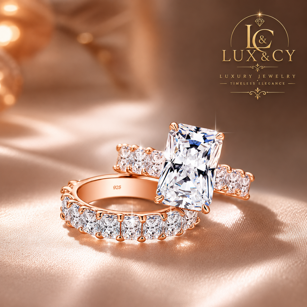 5CT GRA Certified Moissanite Engagement Ring Set, 925 Sterling Silver, D Color VVS1, 2 Piece Wedding Set for Women