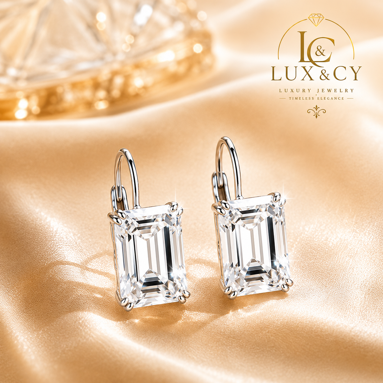 Boucles d'Oreilles Clip Moissanite Taille Émeraude Argent Sterling 925 Femme Élégantes Cadeau Anniversaire