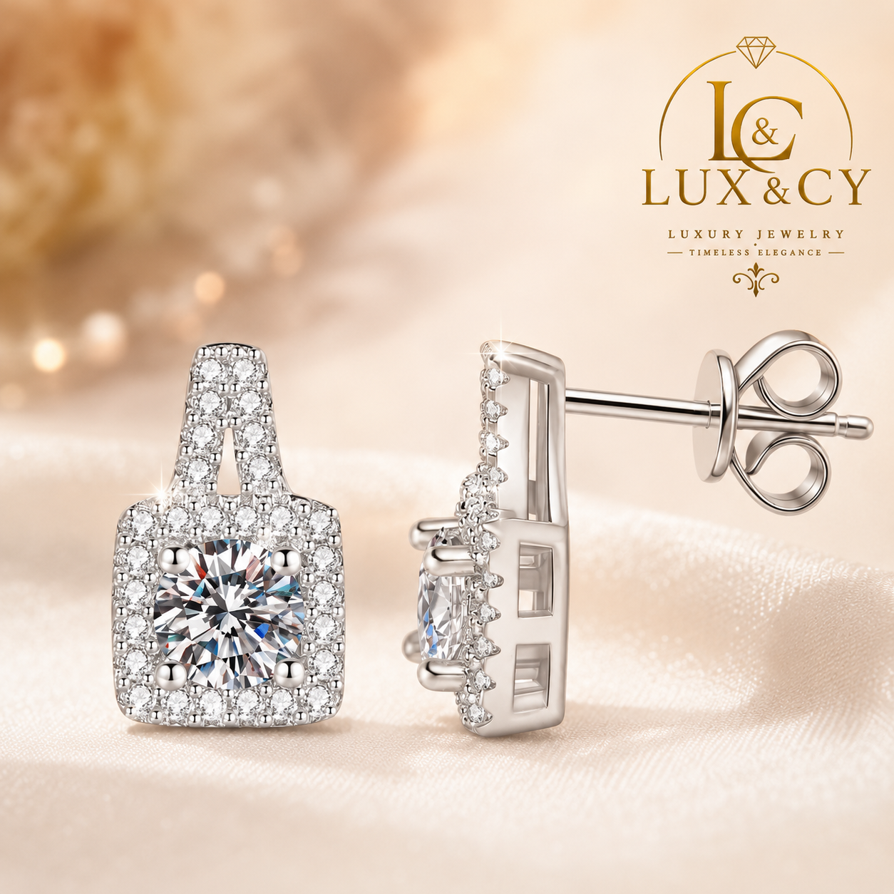 Boucles d'Oreilles Moissanite 1CT Taille Princesse PT950 Platine Poli Élégantes Intemporelles Femme