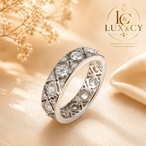Eternity-Ring, voll besetzt mit 1,32 Karat Moissanit, zertifiziert (Farbe D), 925er Sterlingsilber, zeitloser Luxus-Ehering für Damen