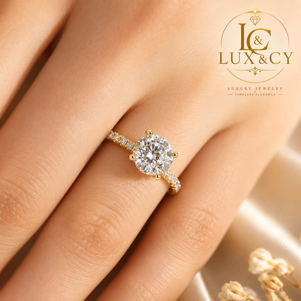 Bague Moissanite 2CT Femme, Argent Sterling 925 Plaqué Or 18K, Certifiée GRA, Bague Fiançailles Luxe