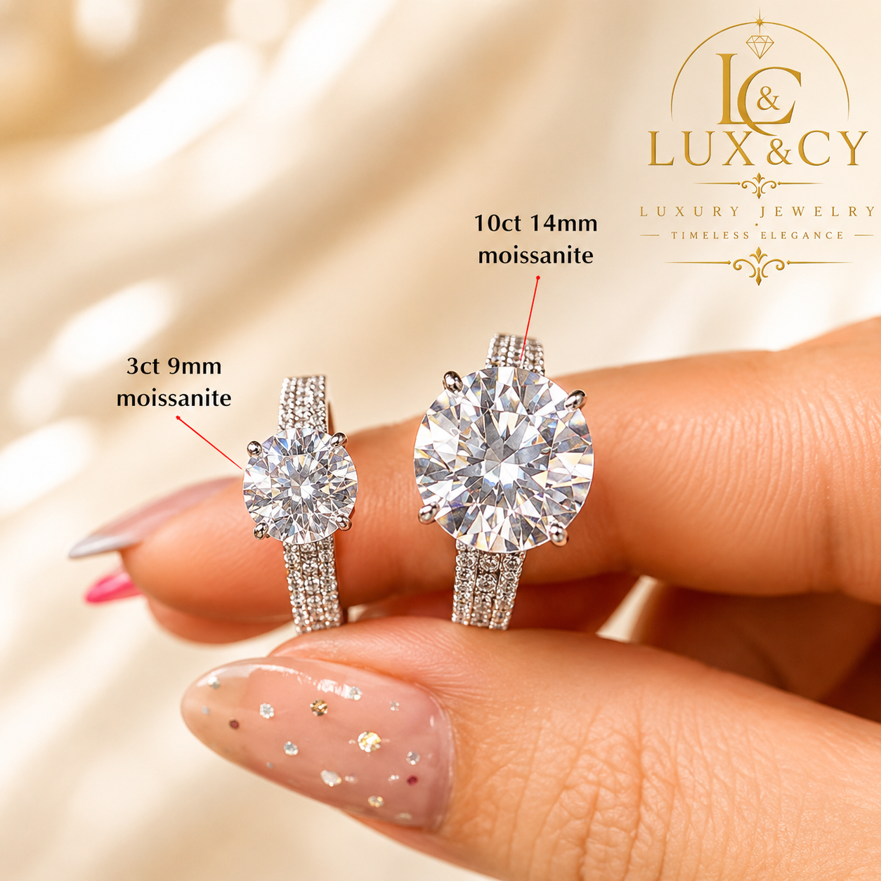 10CT Certified Moissanite Ring for Women, 925 Sterling Silver Platinum Plated, Luxury Engagement Ring, Round Brilliant Solitaire,