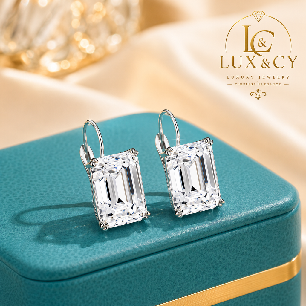 Boucles d'Oreilles Clip Moissanite Taille Émeraude Argent Sterling 925 Femme Élégantes Cadeau Anniversaire
