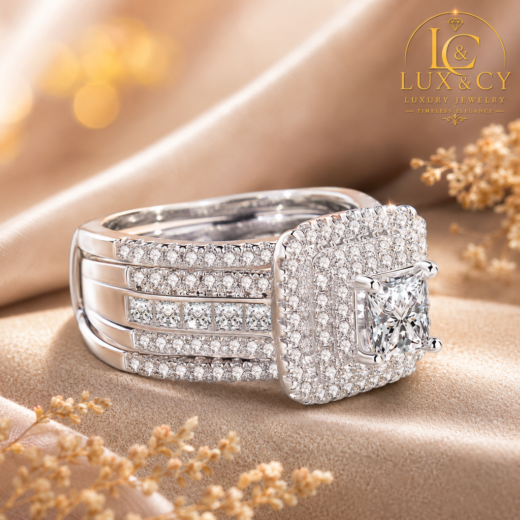 Ensemble de Bagues Moissanite 2 Pièces Femme Argent Sterling 925 Certifié Bagues de Fiançailles Mariage Luxe