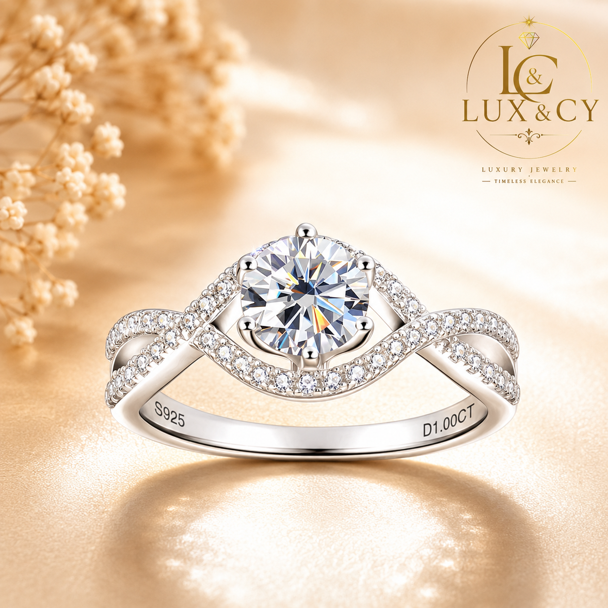 GRA Certified 1CT Moissanite Ring, 925 Sterling Silver 18K Gold Plated, Luxury Women's Engagement Ring