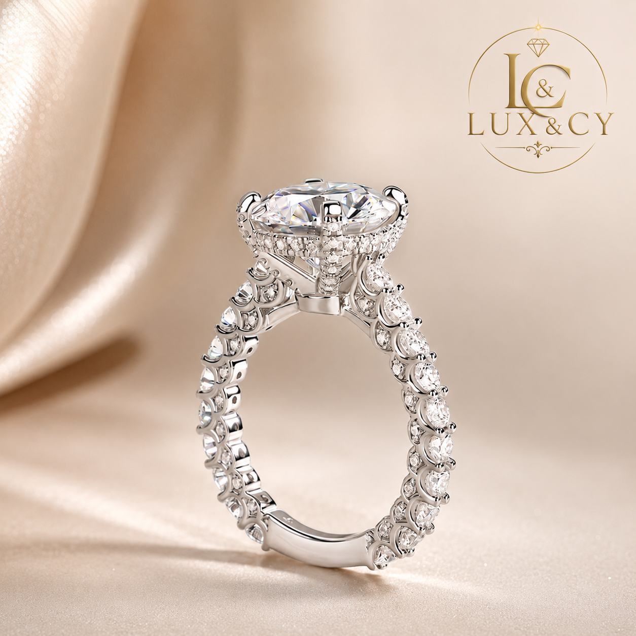Bague de Fiançailles Moissanite 100% Authentique, Bague Solitaire Halo Argent 925, Bague Femme Luxe, Cadeau Mariage, Bijou Haut de Gamme