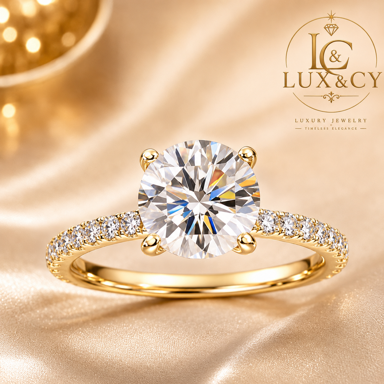 Bague Moissanite 2CT Femme, Argent Sterling 925 Plaqué Or 18K, Certifiée GRA, Bague Fiançailles Luxe