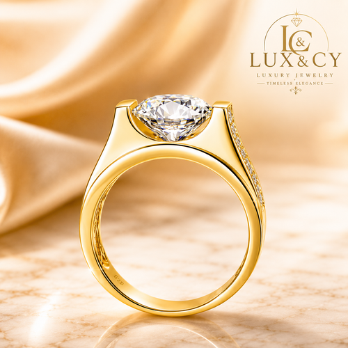 Bague Homme Moissanite 4CT 10mm avec Certificat, Argent 925 Plaqué Or, Style Hip Hop Luxe, Cadeau Mariage