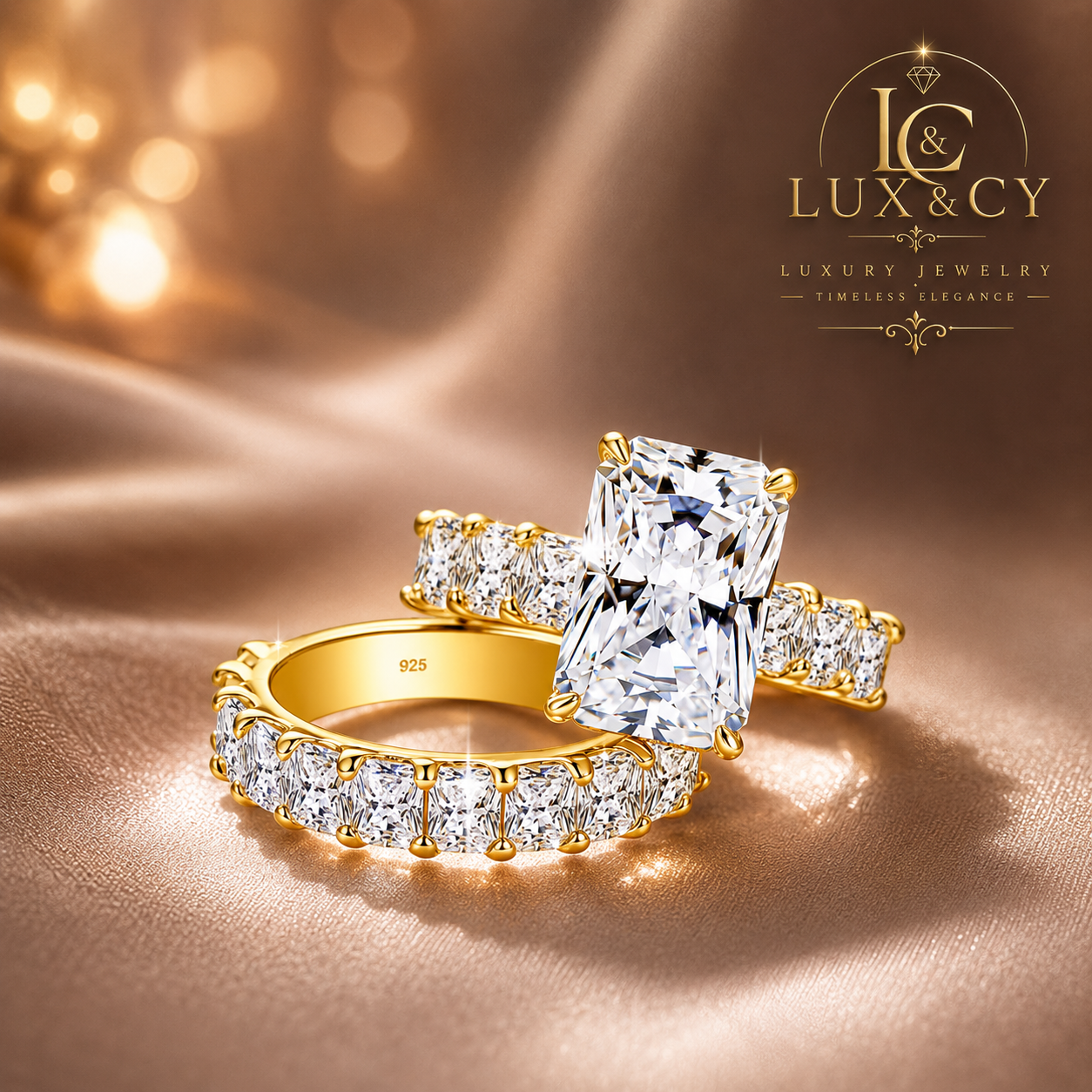 5CT GRA Certified Moissanite Engagement Ring Set, 925 Sterling Silver, D Color VVS1, 2 Piece Wedding Set for Women