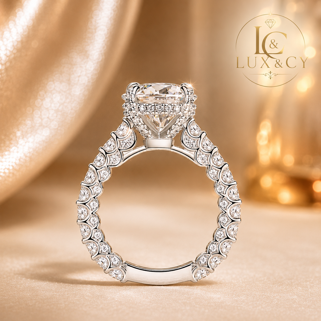 Bague de Fiançailles Moissanite 100% Authentique, Bague Solitaire Halo Argent 925, Bague Femme Luxe, Cadeau Mariage, Bijou Haut de Gamme