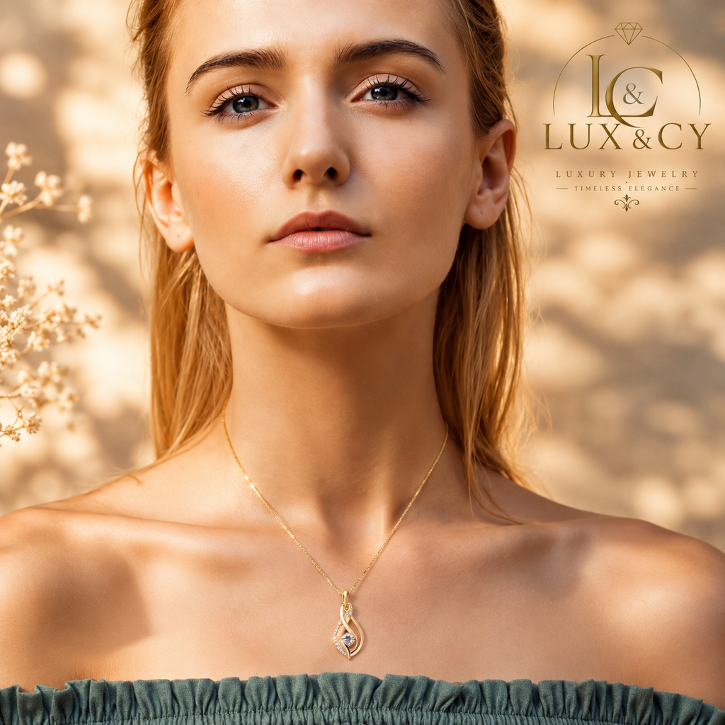 Collier Moissanite Véritable Pendentif Torsadé Argent Sterling 925 Plaqué Or Jaune Avec Certificat Cadeau Femme LuxeJe