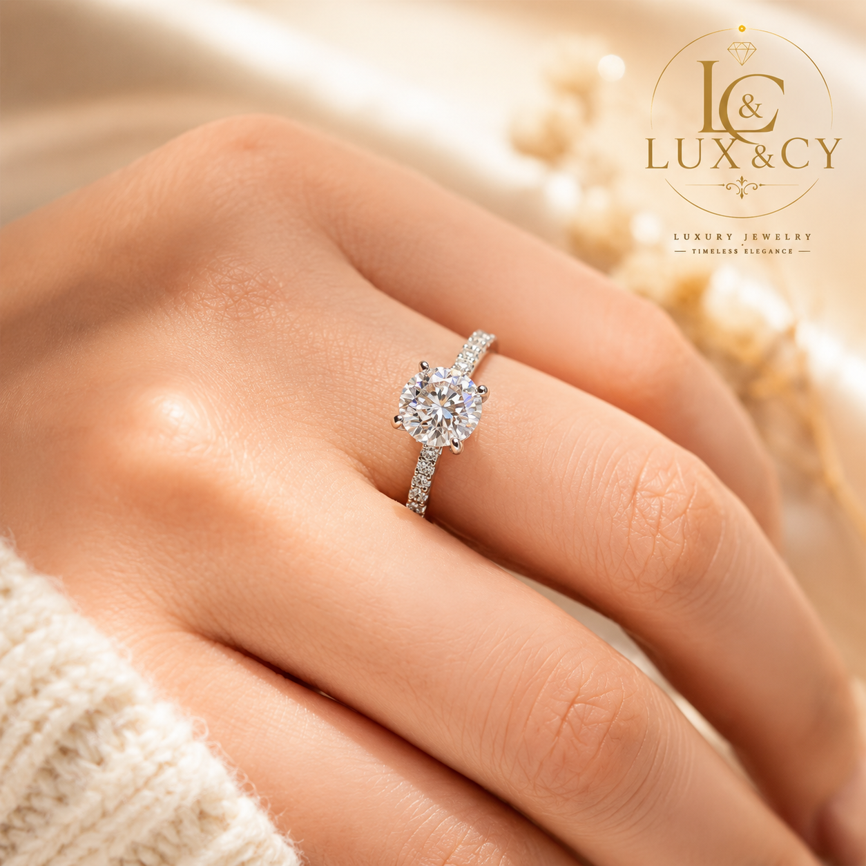 Bague Moissanite 2CT Femme, Argent Sterling 925 Plaqué Or 18K, Certifiée GRA, Bague Fiançailles Luxe