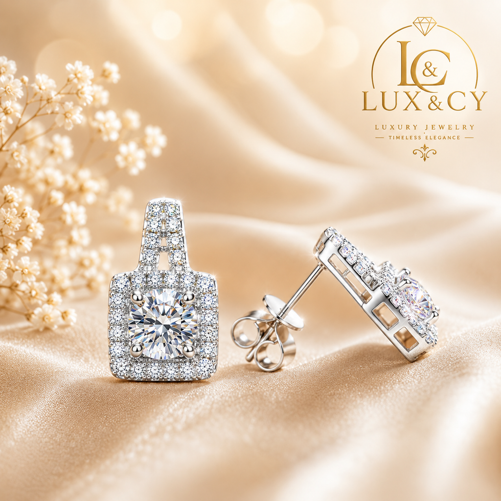 Boucles d'Oreilles Moissanite 1CT Taille Princesse PT950 Platine Poli Élégantes Intemporelles Femme