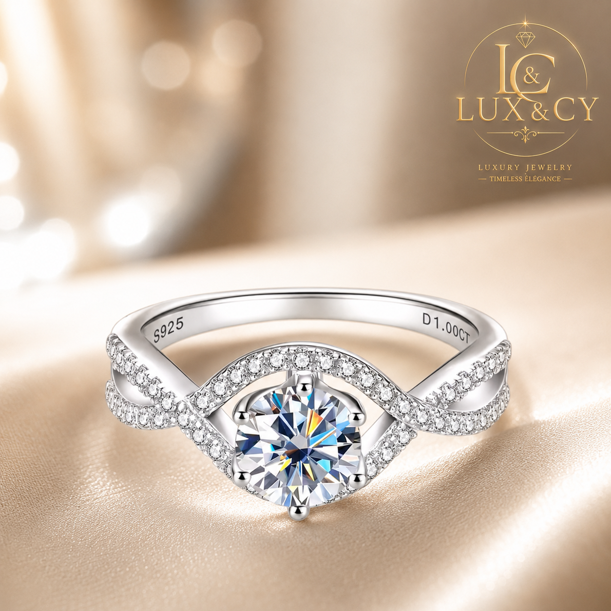GRA Certified 1CT Moissanite Ring, 925 Sterling Silver 18K Gold Plated, Luxury Women's Engagement Ring