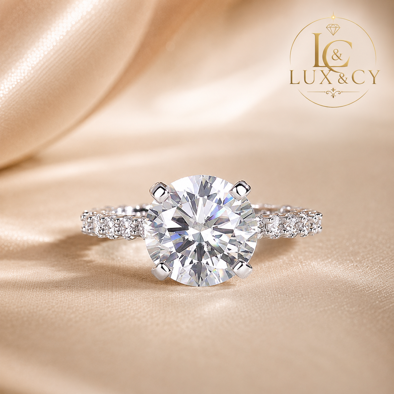Bague de Fiançailles Moissanite 100% Authentique, Bague Solitaire Halo Argent 925, Bague Femme Luxe, Cadeau Mariage, Bijou Haut de Gamme