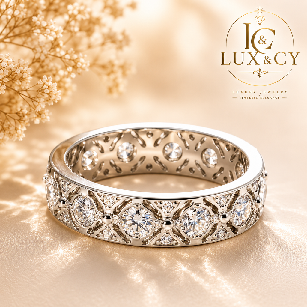 Eternity-Ring, voll besetzt mit 1,32 Karat Moissanit, zertifiziert (Farbe D), 925er Sterlingsilber, zeitloser Luxus-Ehering für Damen