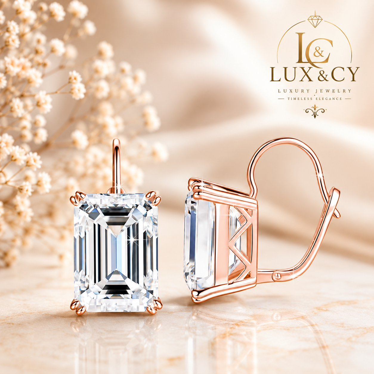 Boucles d'Oreilles Clip Moissanite Taille Émeraude Argent Sterling 925 Femme Élégantes Cadeau Anniversaire