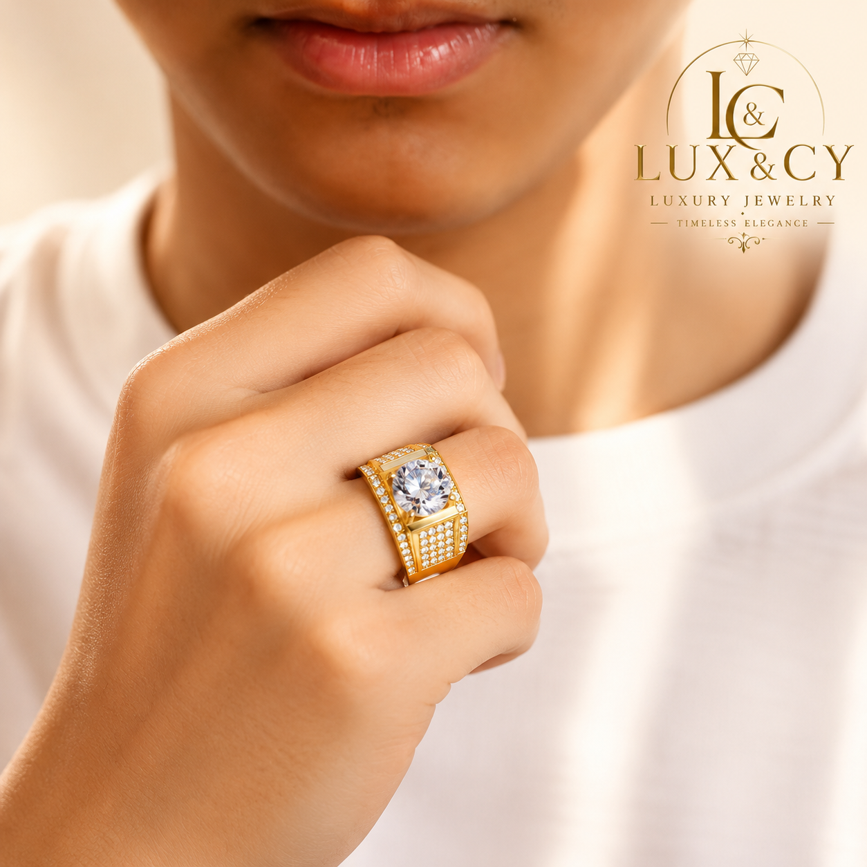 Bague Homme Moissanite 4CT 10mm avec Certificat, Argent 925 Plaqué Or, Style Hip Hop Luxe, Cadeau Mariage