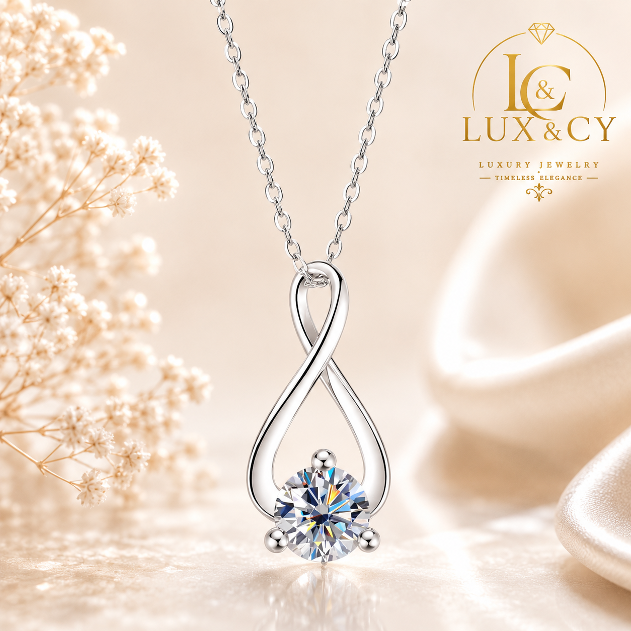 Genuine Moissanite Twisted Pendant Necklace 925 Sterling Silver Yellow Gold Plated with Certificate Luxury Women's Gift