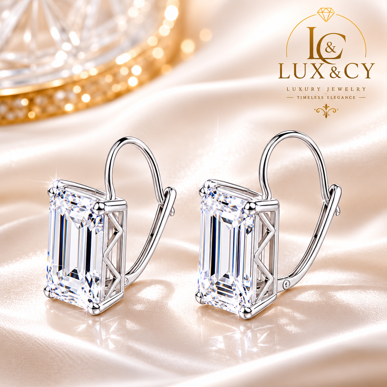 Boucles d'Oreilles Clip Moissanite Taille Émeraude Argent Sterling 925 Femme Élégantes Cadeau Anniversaire