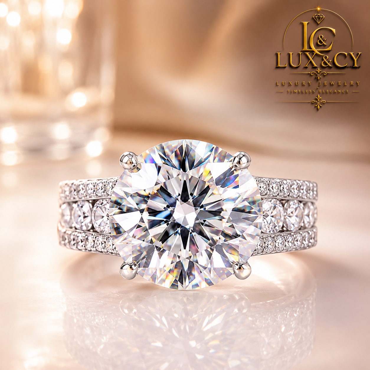 10CT Certified Moissanite Ring for Women, 925 Sterling Silver Platinum Plated, Luxury Engagement Ring, Round Brilliant Solitaire,