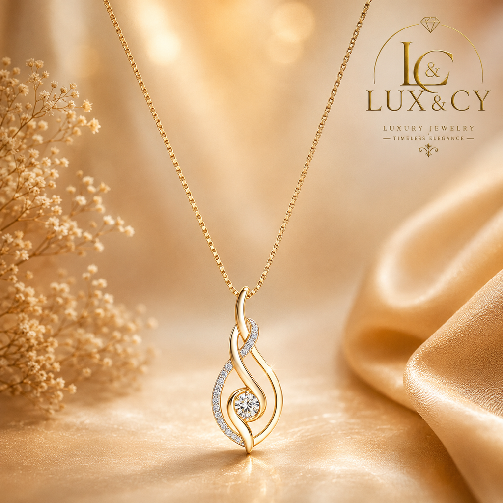 Collier Moissanite Véritable Pendentif Torsadé Argent Sterling 925 Plaqué Or Jaune Avec Certificat Cadeau Femme LuxeJe
