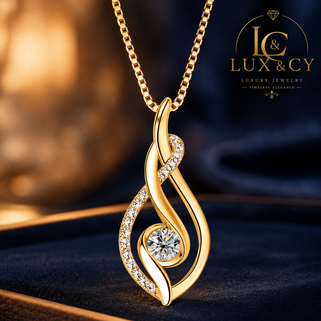 Collier Moissanite Véritable Pendentif Torsadé Argent Sterling 925 Plaqué Or Jaune Avec Certificat Cadeau Femme LuxeJe