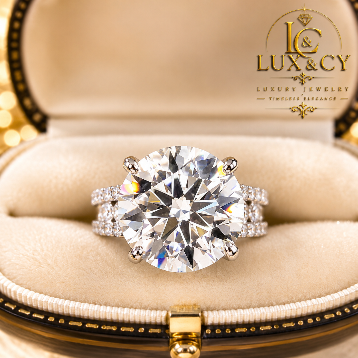 10CT Certified Moissanite Ring for Women, 925 Sterling Silver Platinum Plated, Luxury Engagement Ring, Round Brilliant Solitaire,