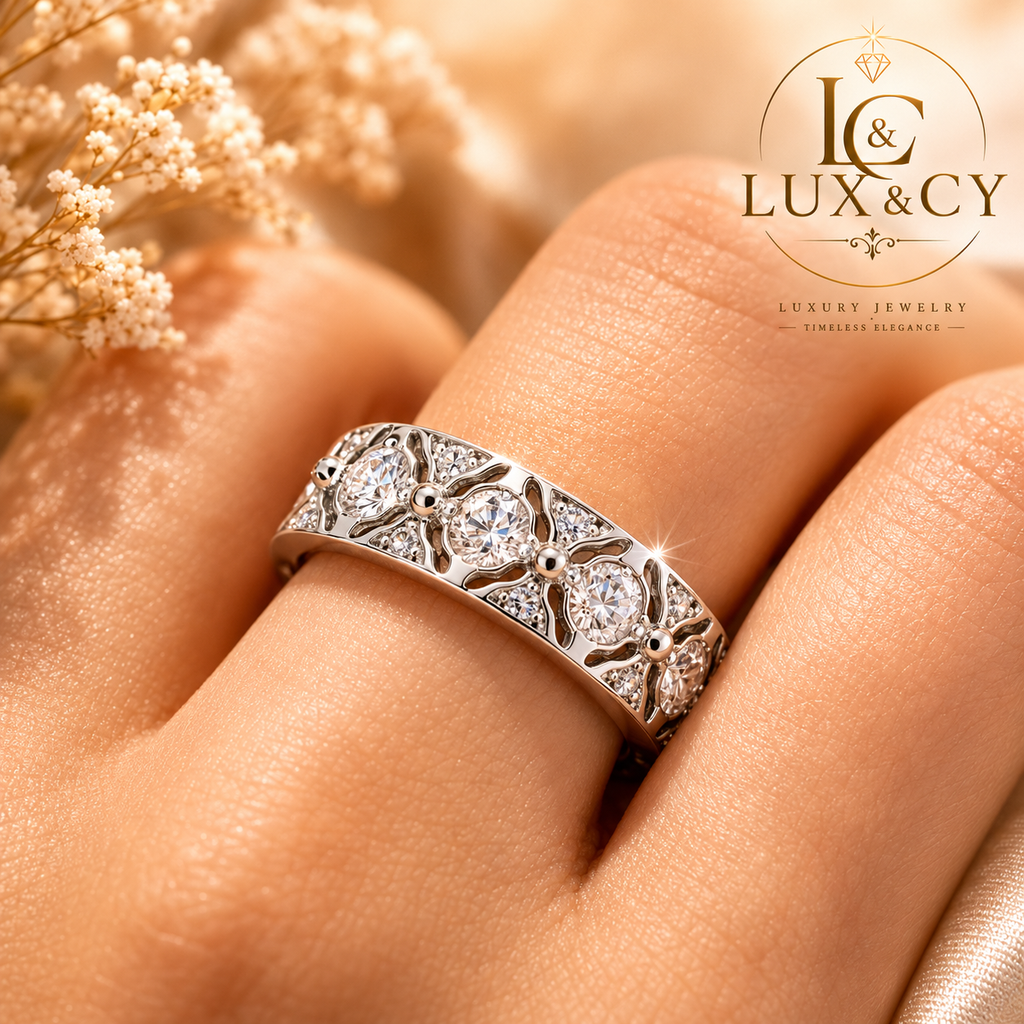 Eternity-Ring, voll besetzt mit 1,32 Karat Moissanit, zertifiziert (Farbe D), 925er Sterlingsilber, zeitloser Luxus-Ehering für Damen