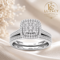 Ensemble Bague de Fiançailles 2 Pièces Moissanite, Bague Halo Argent 925, Alliance Assortie Femme, Bijou Luxe Mariage