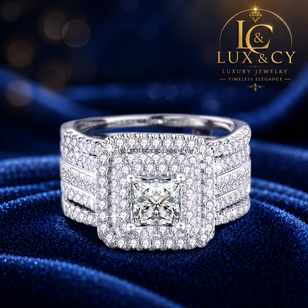 Ensemble de Bagues Moissanite 2 Pièces Femme Argent Sterling 925 Certifié Bagues de Fiançailles Mariage Luxe