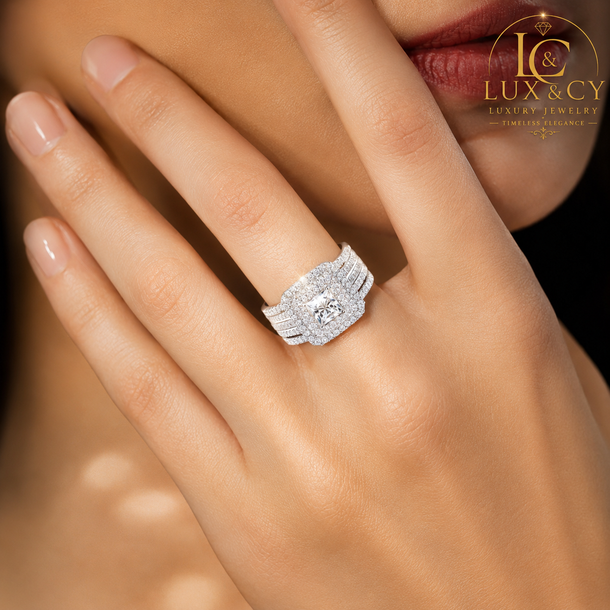 Ensemble de Bagues Moissanite 2 Pièces Femme Argent Sterling 925 Certifié Bagues de Fiançailles Mariage Luxe