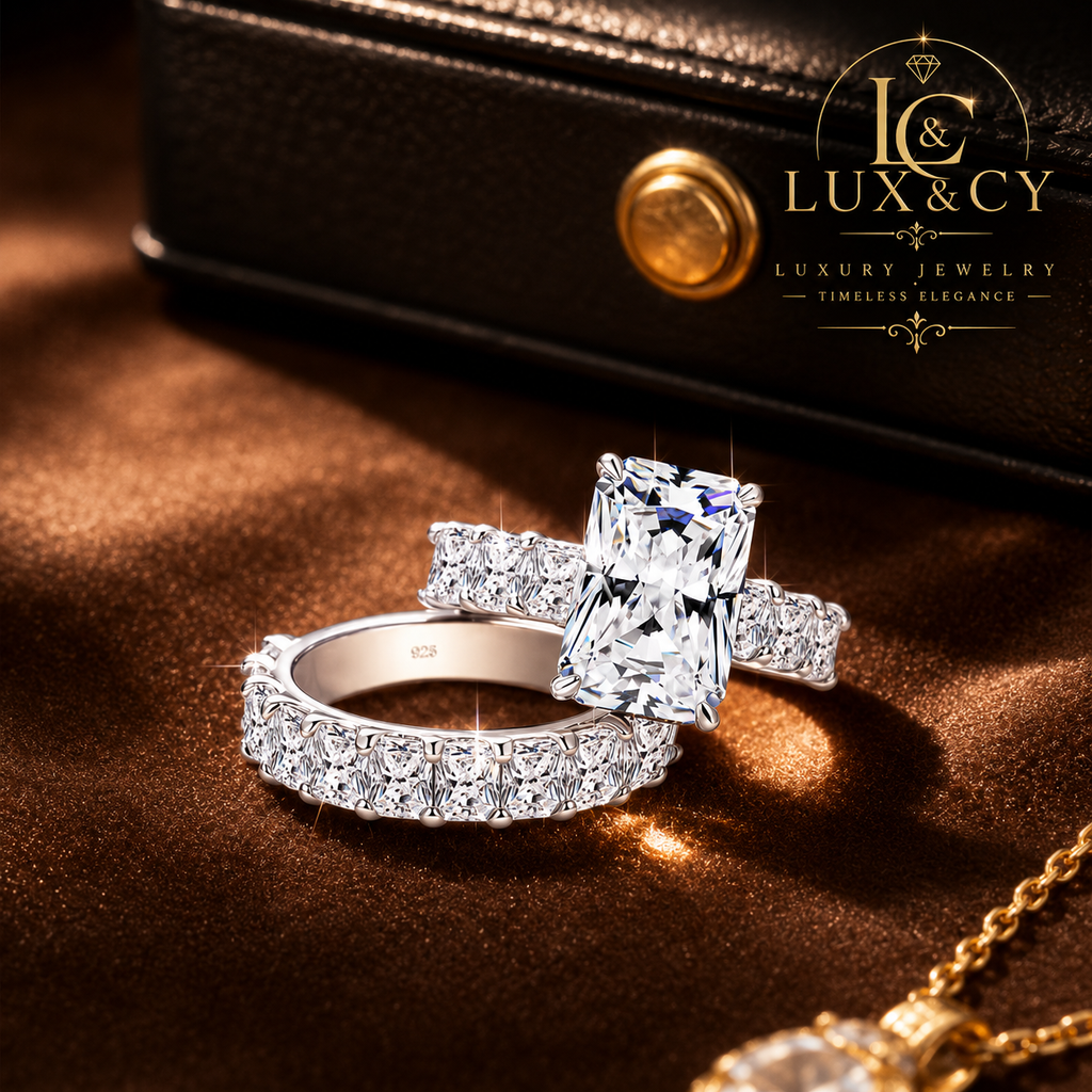 Ensemble Bagues de Fiançailles Moissanite 5CT Certifiées GRA, Argent Sterling 925, Couleur D VVS1, Set Mariage Femme 2 Pièces