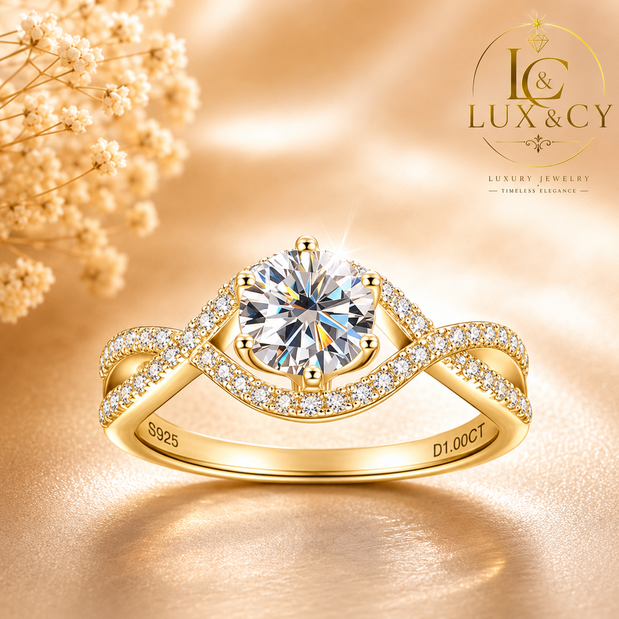 GRA Certified 1CT Moissanite Ring, 925 Sterling Silver 18K Gold Plated, Luxury Women's Engagement Ring