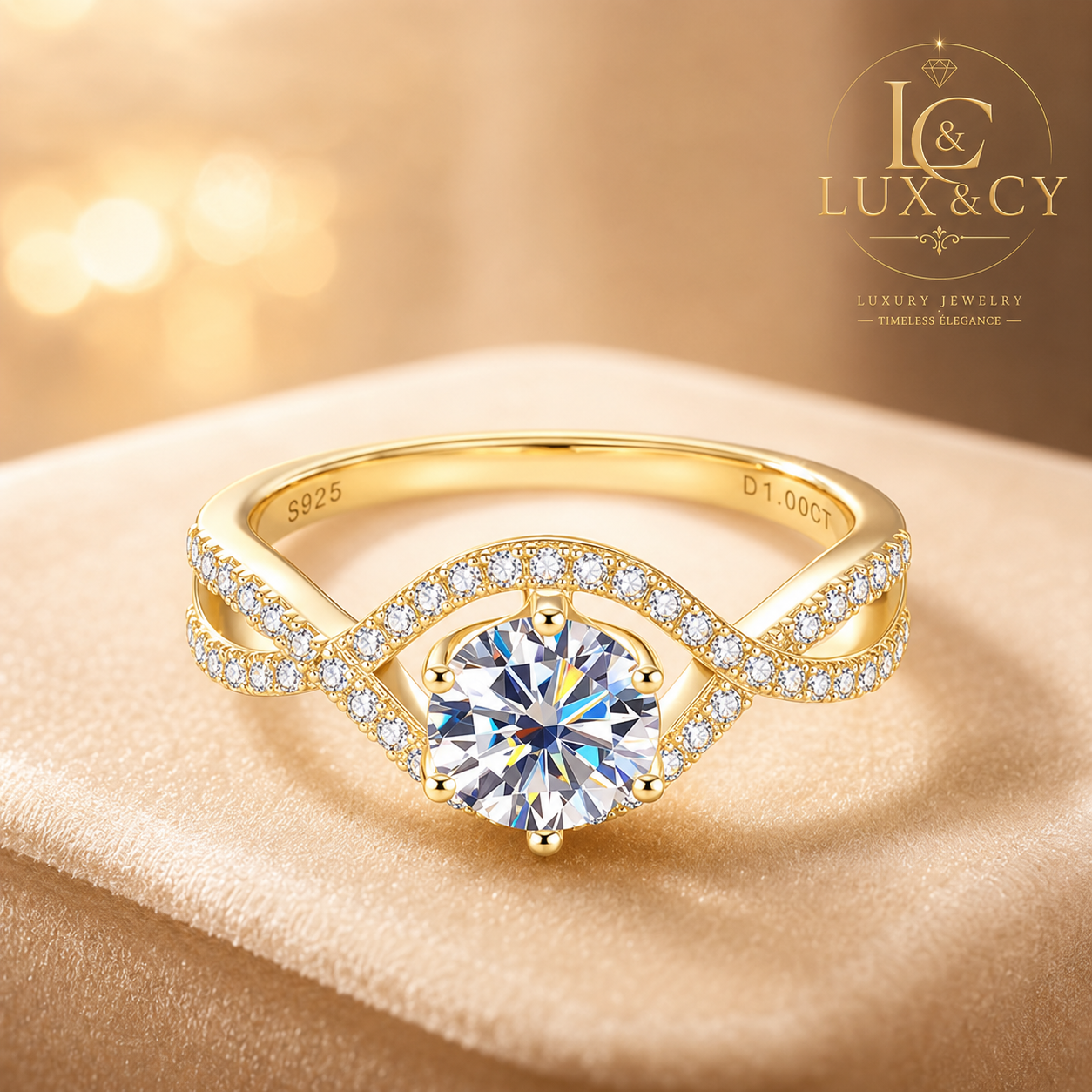 GRA Certified 1CT Moissanite Ring, 925 Sterling Silver 18K Gold Plated, Luxury Women's Engagement Ring
