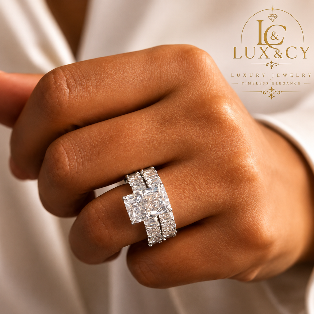 Ensemble Bagues de Fiançailles Moissanite 5CT Certifiées GRA, Argent Sterling 925, Couleur D VVS1, Set Mariage Femme 2 Pièces