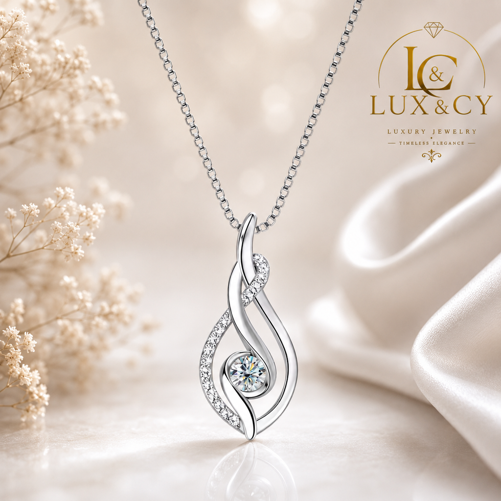Collier Moissanite Véritable Pendentif Torsadé Argent Sterling 925 Plaqué Or Jaune Avec Certificat Cadeau Femme LuxeJe