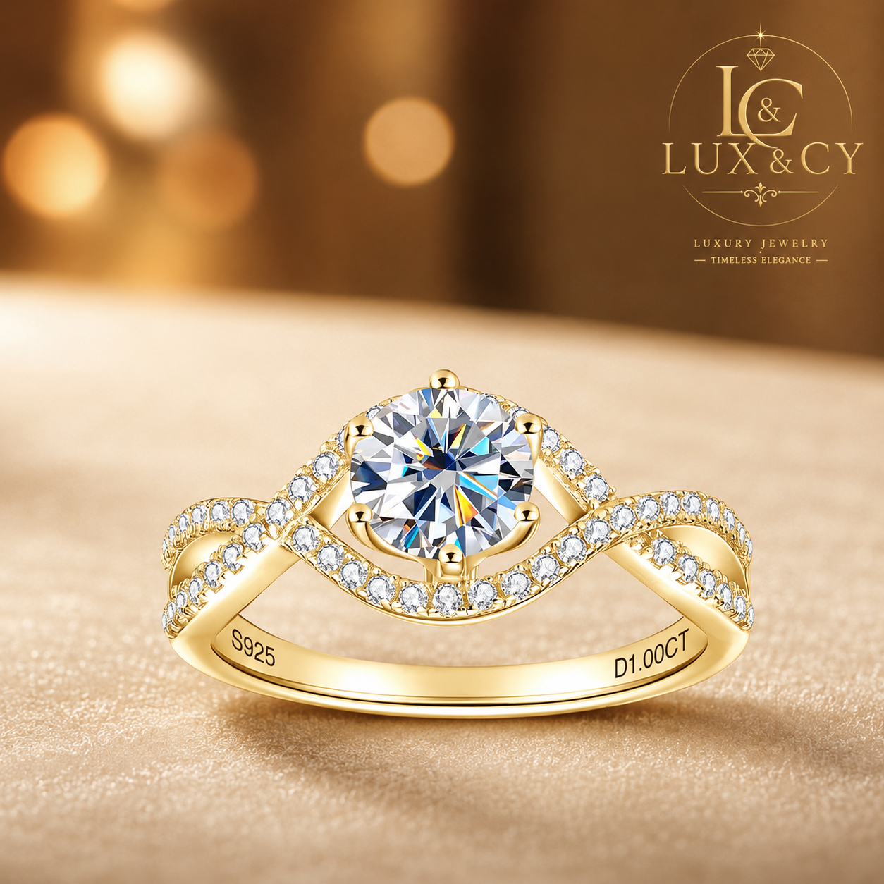 GRA Certified 1CT Moissanite Ring, 925 Sterling Silver 18K Gold Plated, Luxury Women's Engagement Ring
