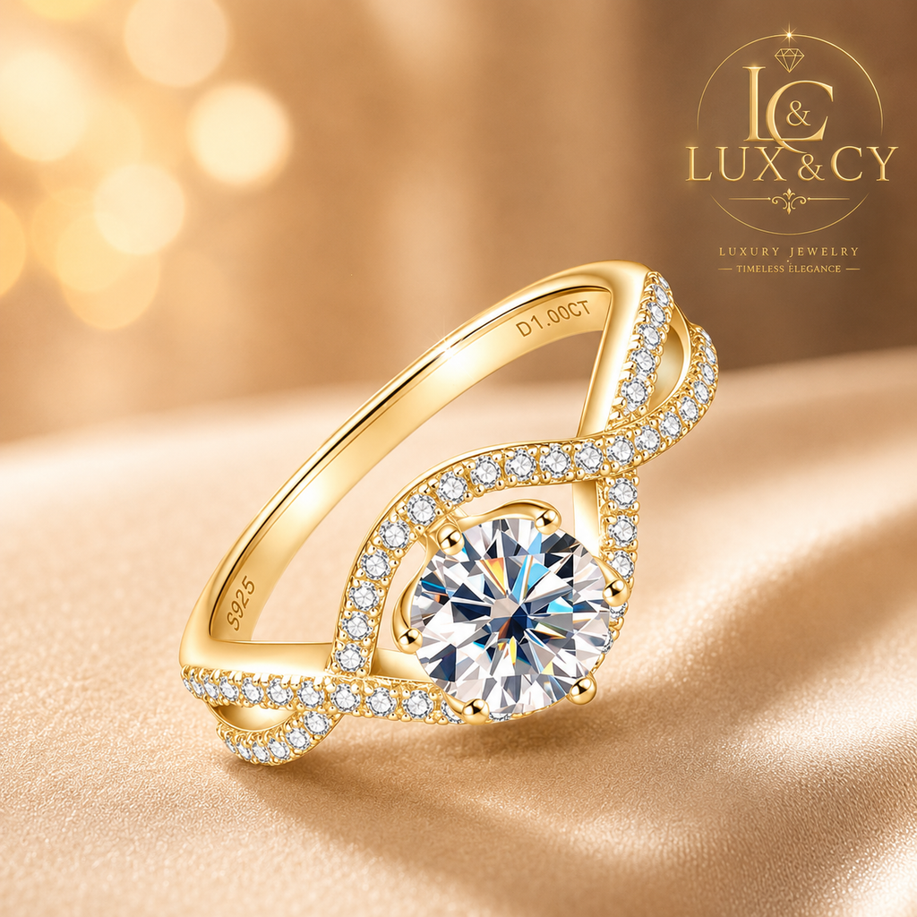 GRA Certified 1CT Moissanite Ring, 925 Sterling Silver 18K Gold Plated, Luxury Women's Engagement Ring