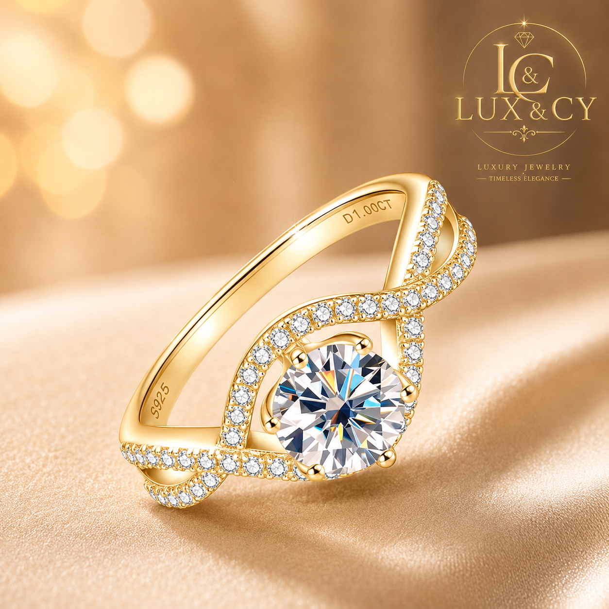 GRA Certified 1CT Moissanite Ring, 925 Sterling Silver 18K Gold Plated, Luxury Women's Engagement Ring