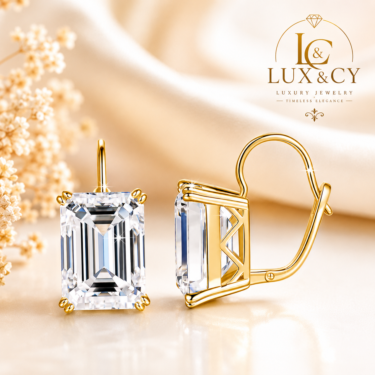 Boucles d'Oreilles Clip Moissanite Taille Émeraude Argent Sterling 925 Femme Élégantes Cadeau Anniversaire