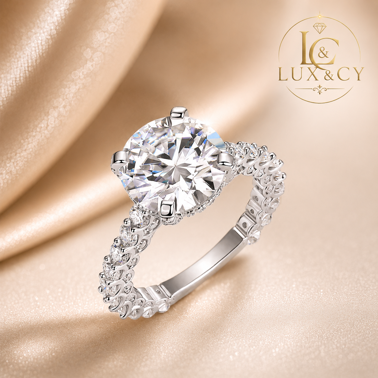 Bague de Fiançailles Moissanite 100% Authentique, Bague Solitaire Halo Argent 925, Bague Femme Luxe, Cadeau Mariage, Bijou Haut de Gamme