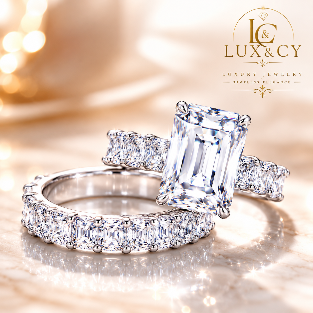 Ensemble Bagues de Fiançailles Moissanite 5CT Certifiées GRA, Argent Sterling 925, Couleur D VVS1, Set Mariage Femme 2 Pièces