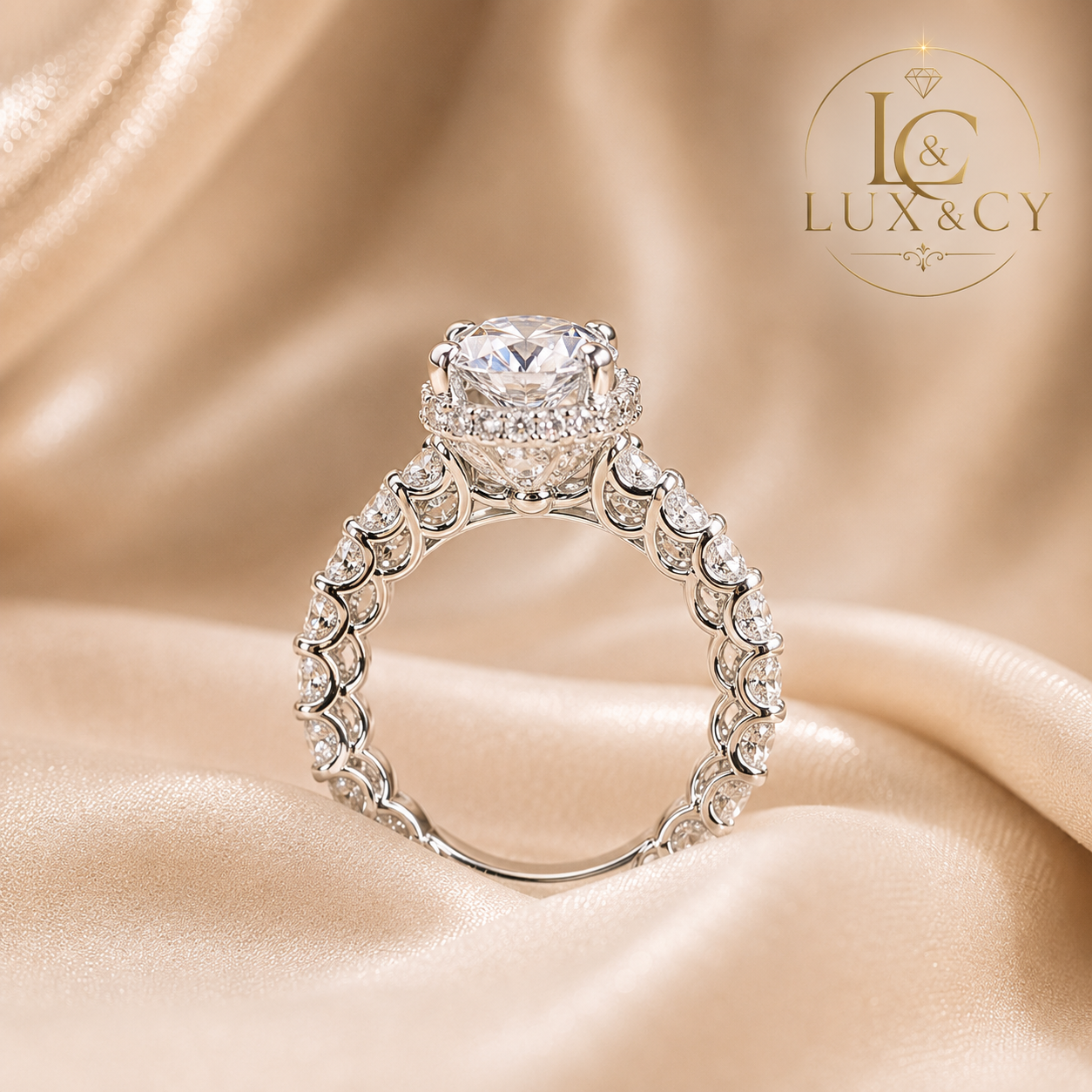 Bague de Fiançailles Moissanite 100% Authentique, Bague Solitaire Halo Argent 925, Bague Femme Luxe, Cadeau Mariage, Bijou Haut de Gamme