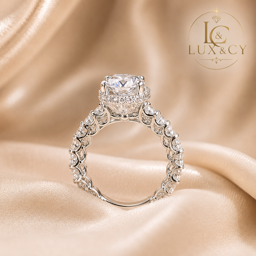 Bague de Fiançailles Moissanite 100% Authentique, Bague Solitaire Halo Argent 925, Bague Femme Luxe, Cadeau Mariage, Bijou Haut de Gamme